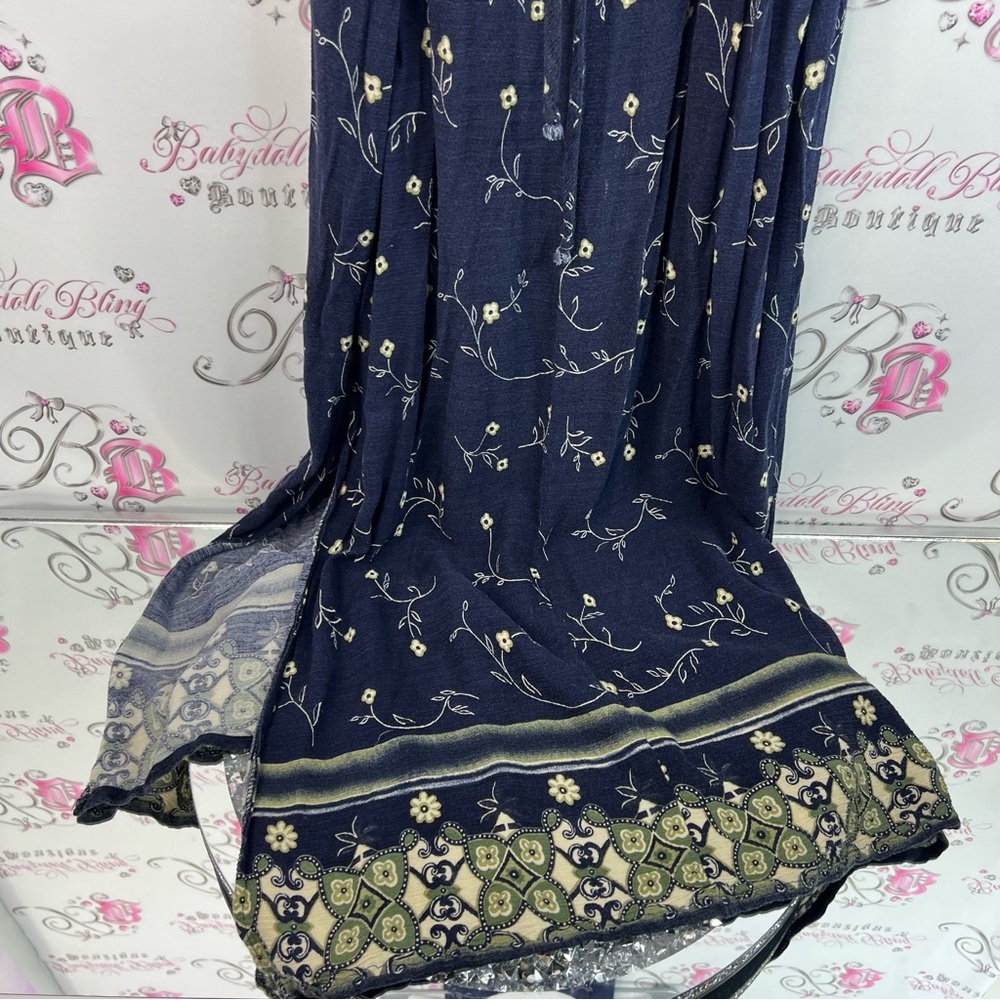 Jessica dress maxi long vintage belted tie up ribbon bow Navy Floral Maxi Dress - Picture 8 of 16